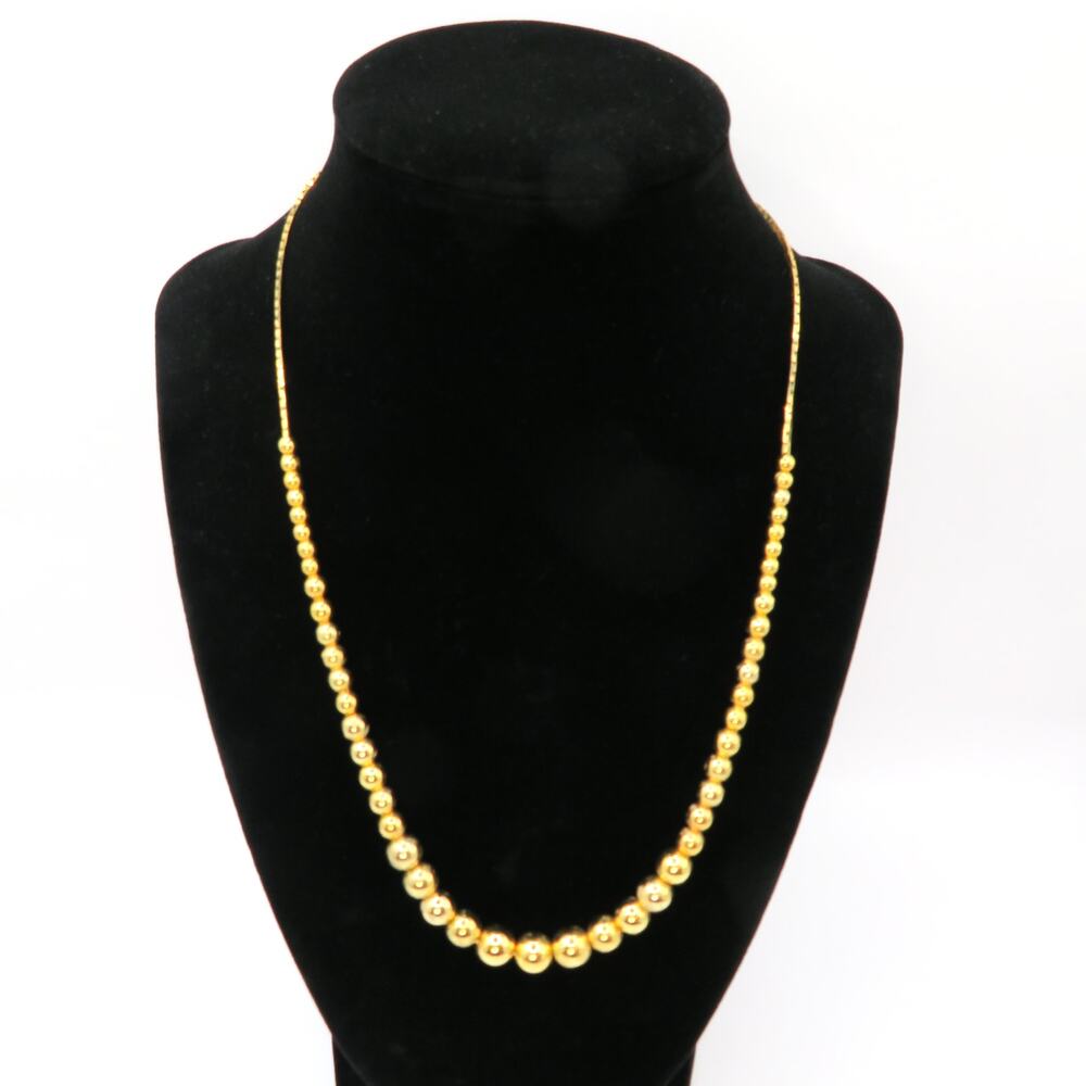 Vintage Gold Tone Beaded Necklace with Flat Herringbone Chain and Box Clasp